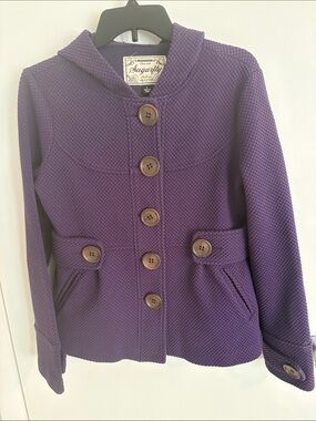 Sugarfly Deep Purple Hooded Pea Coat with Wooden Buttons